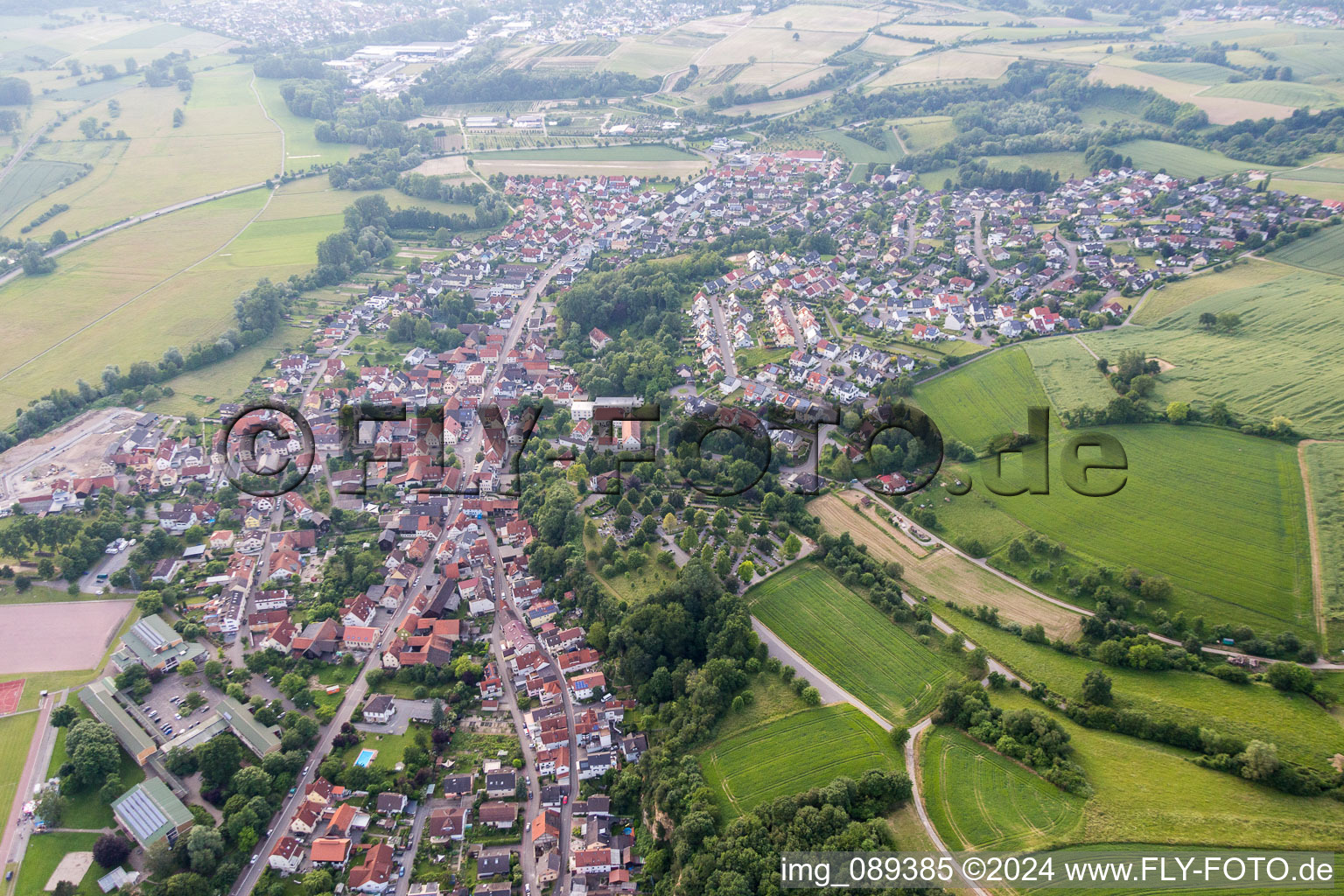 Town View of the streets and houses of the residential areas in Mauer in the state Baden-Wurttemberg, Germany