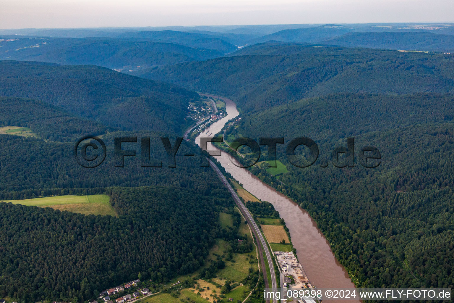 Course of the B45 along the Neckar river in Neckarsteinach in the state Hesse, Germany