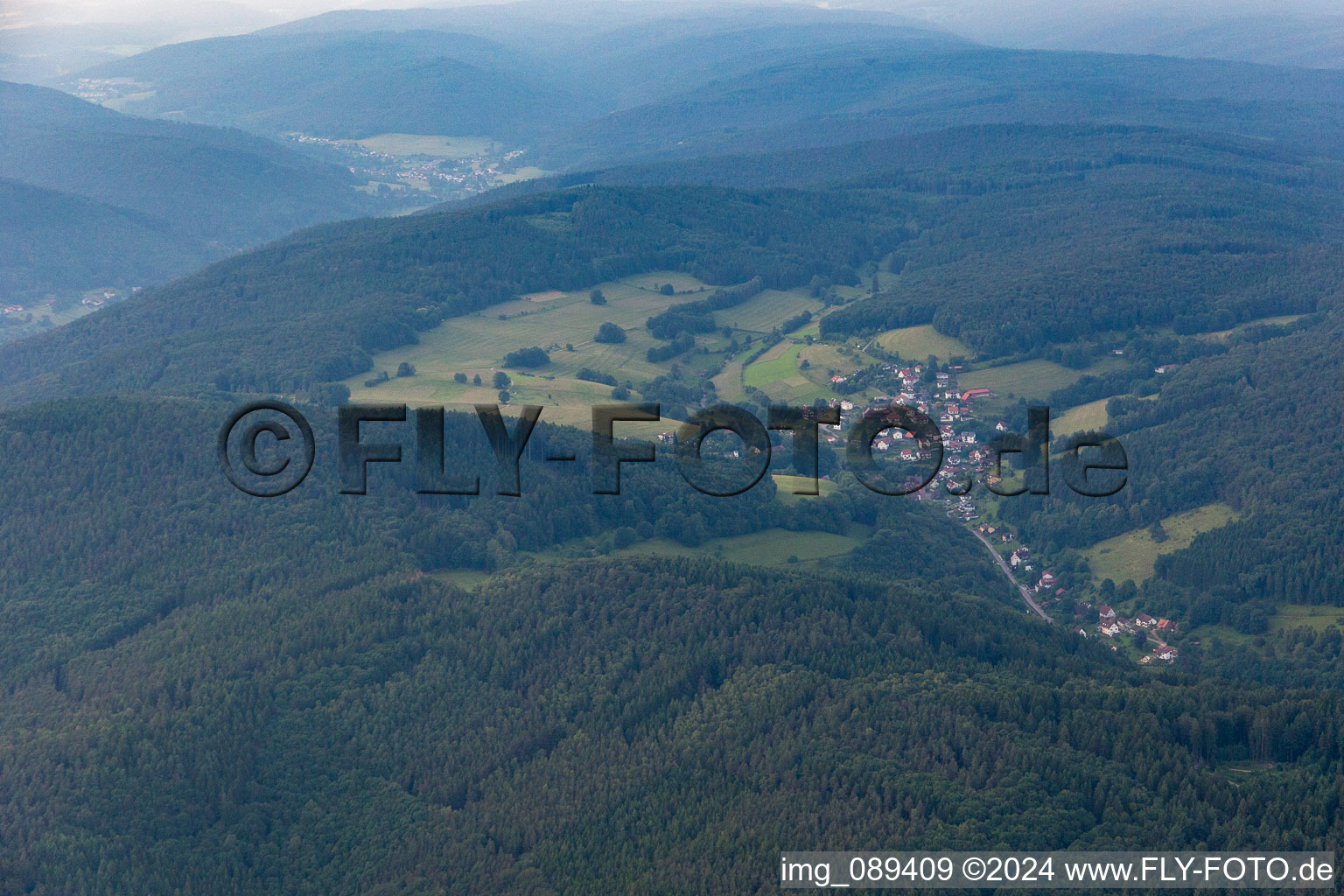 Aerial view of District Langenthal in Hirschhorn in the state Hesse, Germany