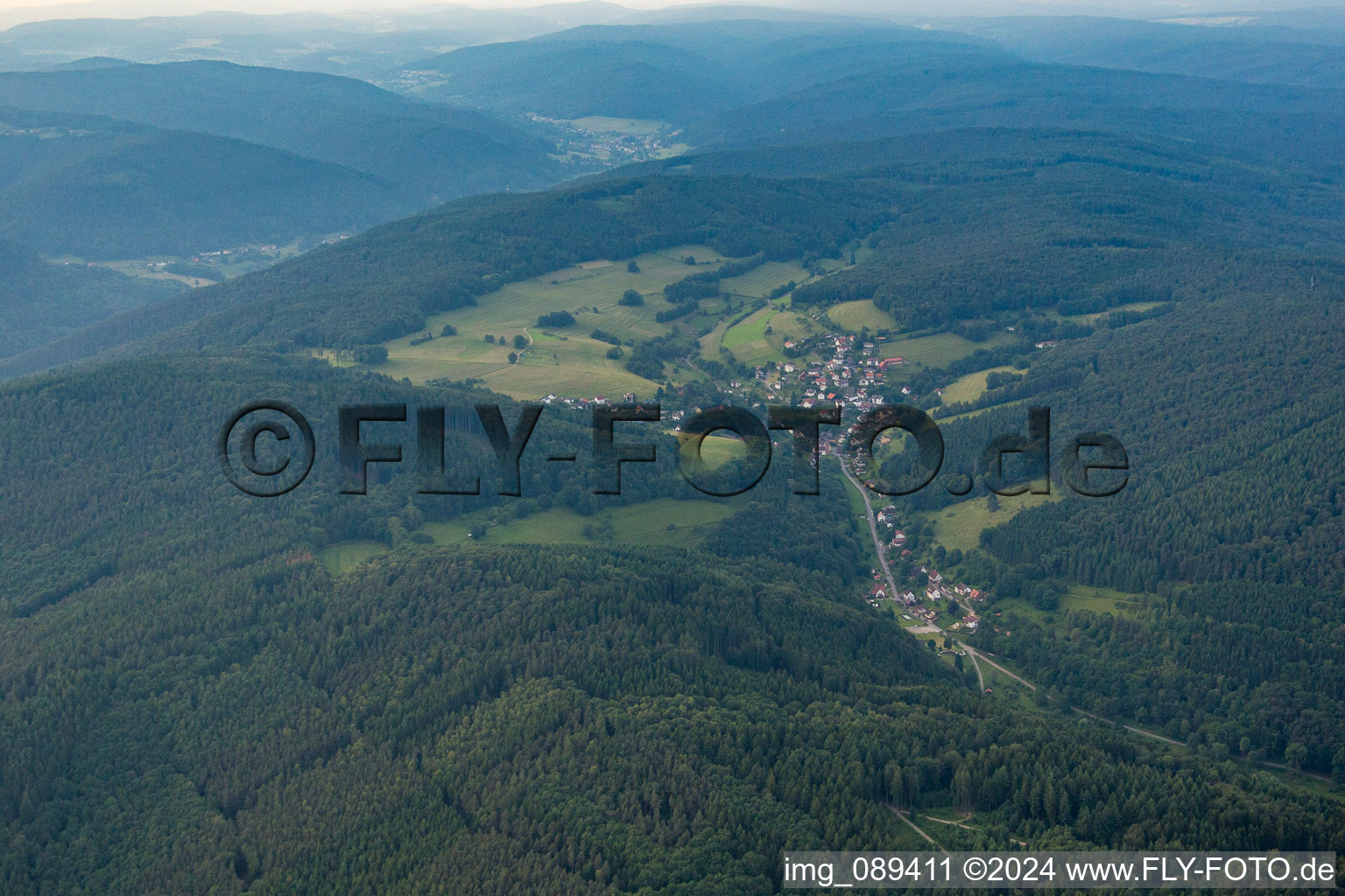 Oblique view of District Langenthal in Hirschhorn in the state Hesse, Germany