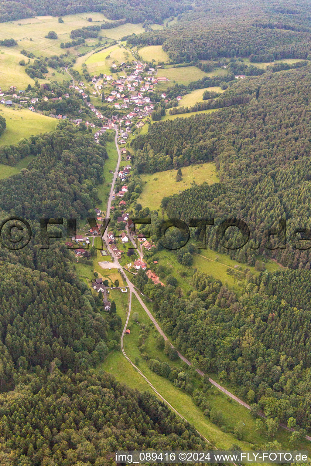 Bird's eye view of District Langenthal in Hirschhorn in the state Hesse, Germany