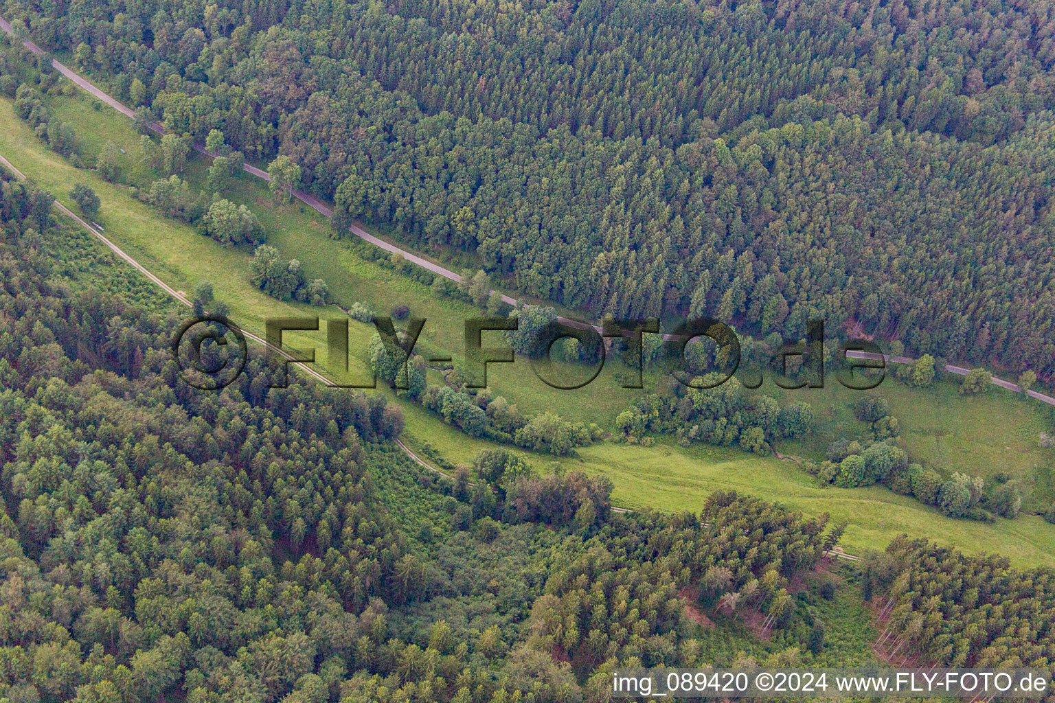 Drone recording of District Langenthal in Hirschhorn in the state Hesse, Germany