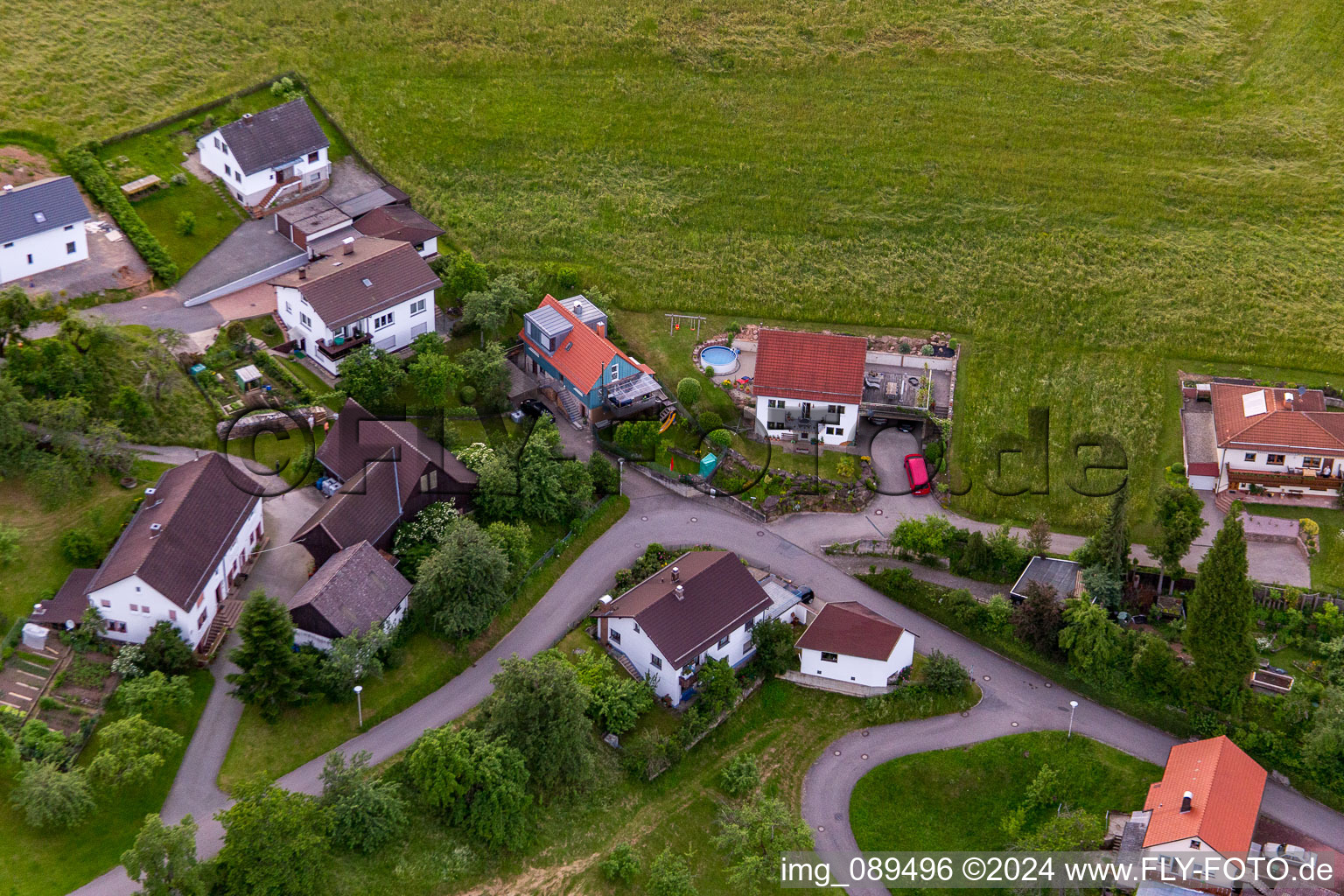 Oblique view of District Brombach in Eberbach in the state Baden-Wuerttemberg, Germany