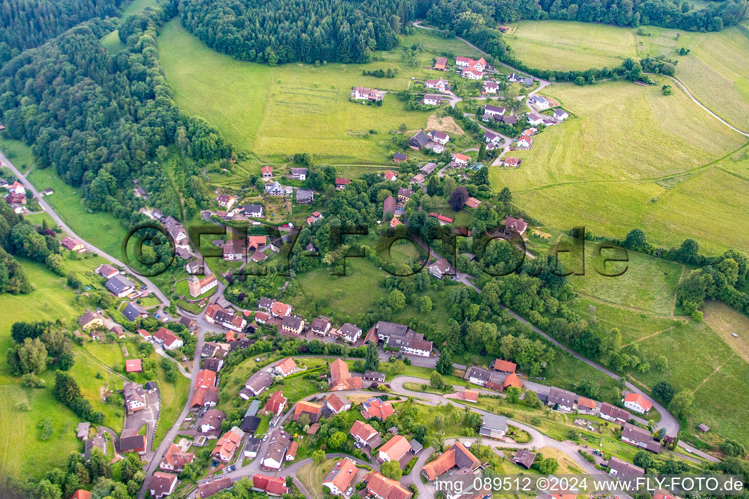 Aerial view of District Brombach in Eberbach in the state Baden-Wuerttemberg, Germany