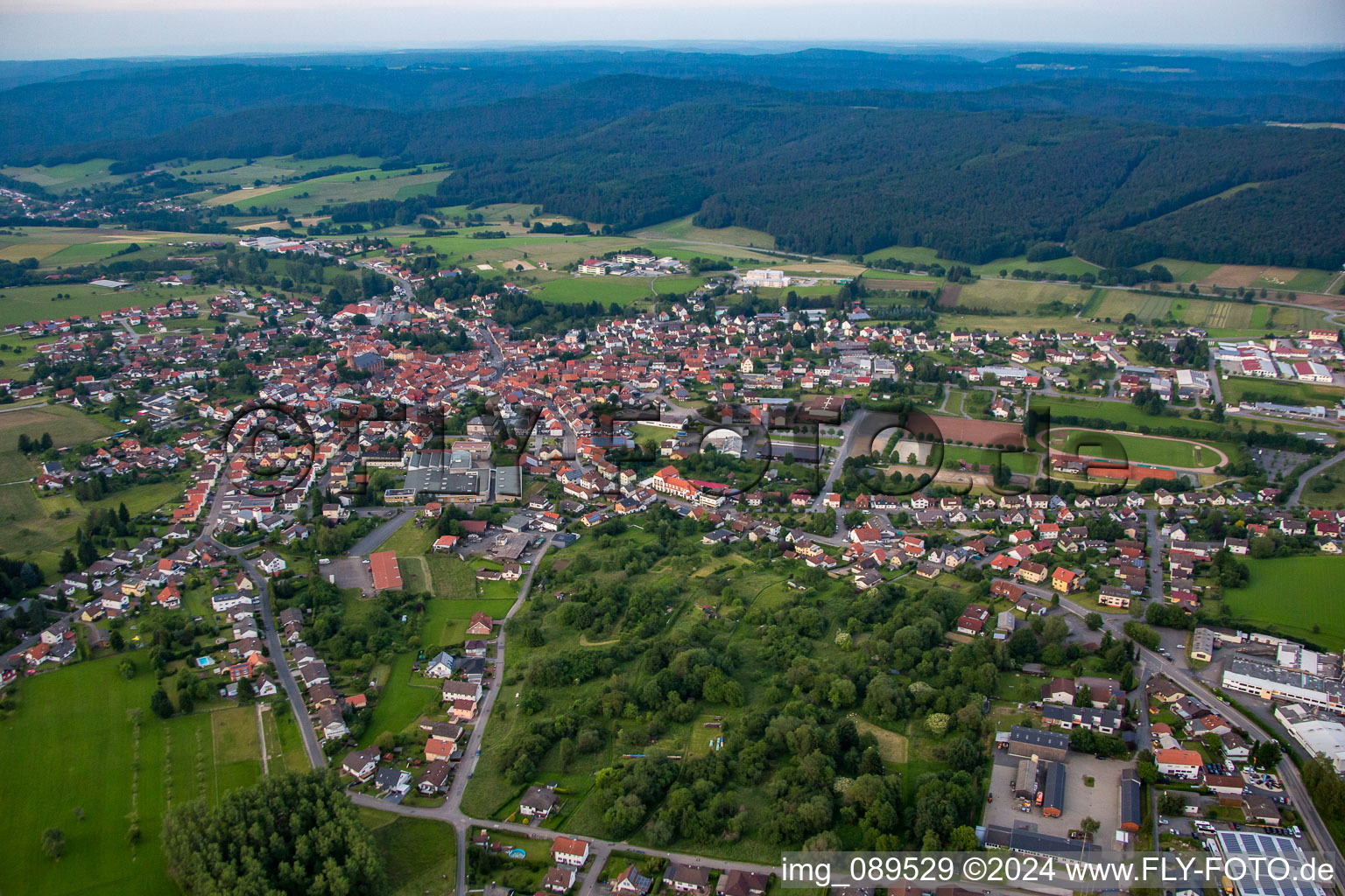 District Beerfelden in Oberzent in the state Hesse, Germany from above