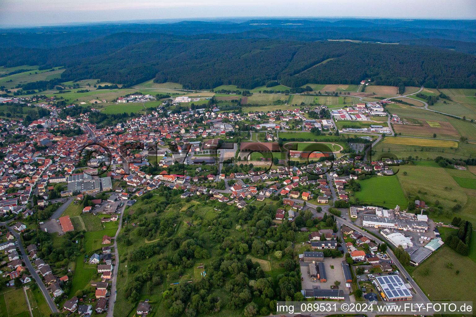 District Beerfelden in Oberzent in the state Hesse, Germany seen from above