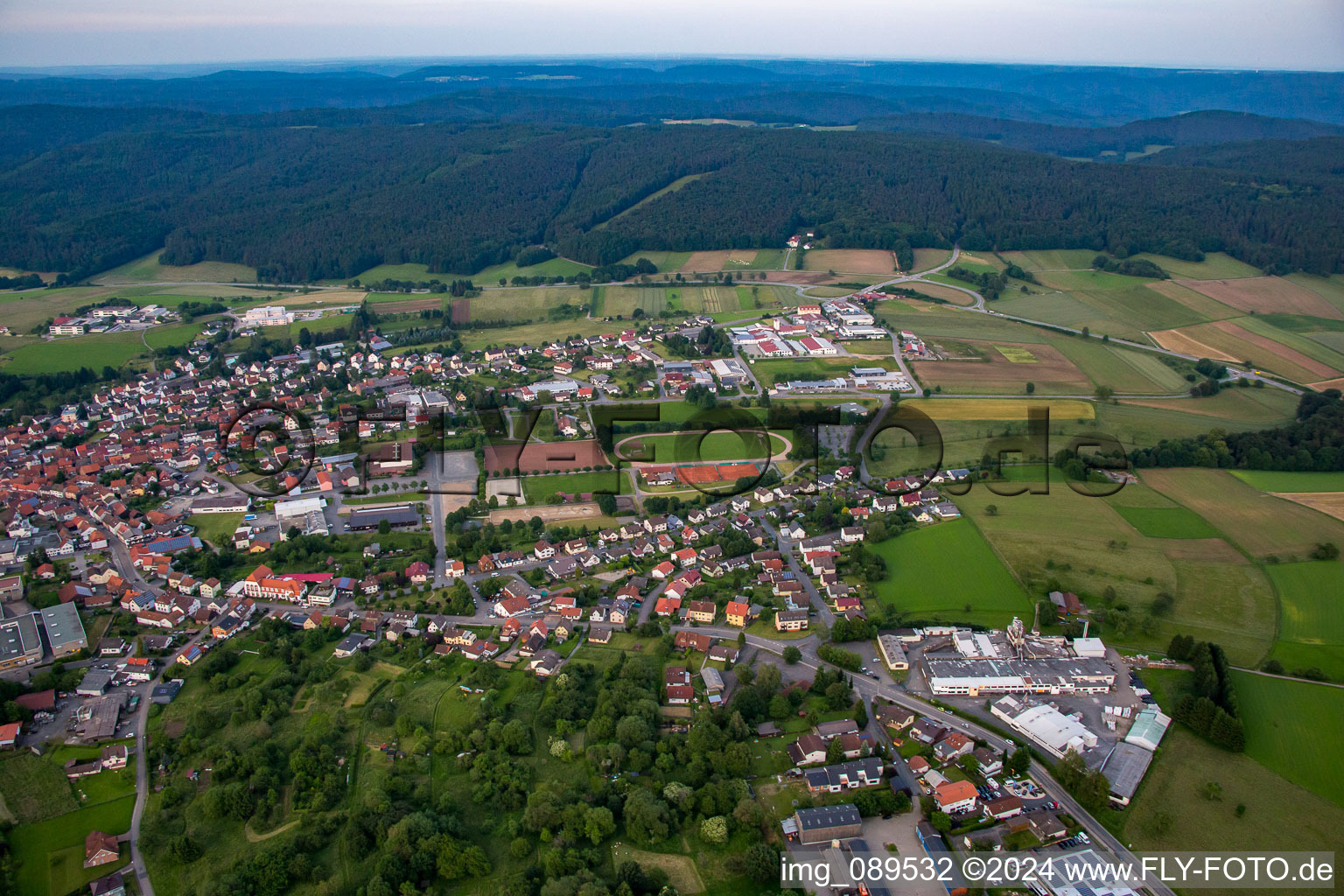 District Beerfelden in Oberzent in the state Hesse, Germany from the plane