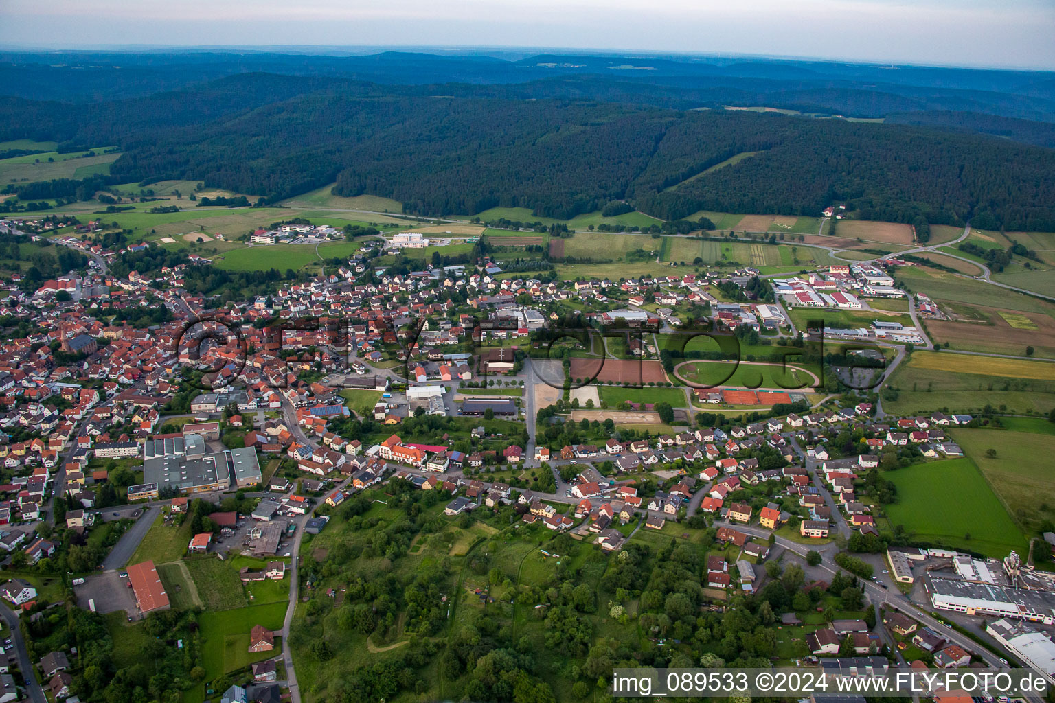 Bird's eye view of District Beerfelden in Oberzent in the state Hesse, Germany