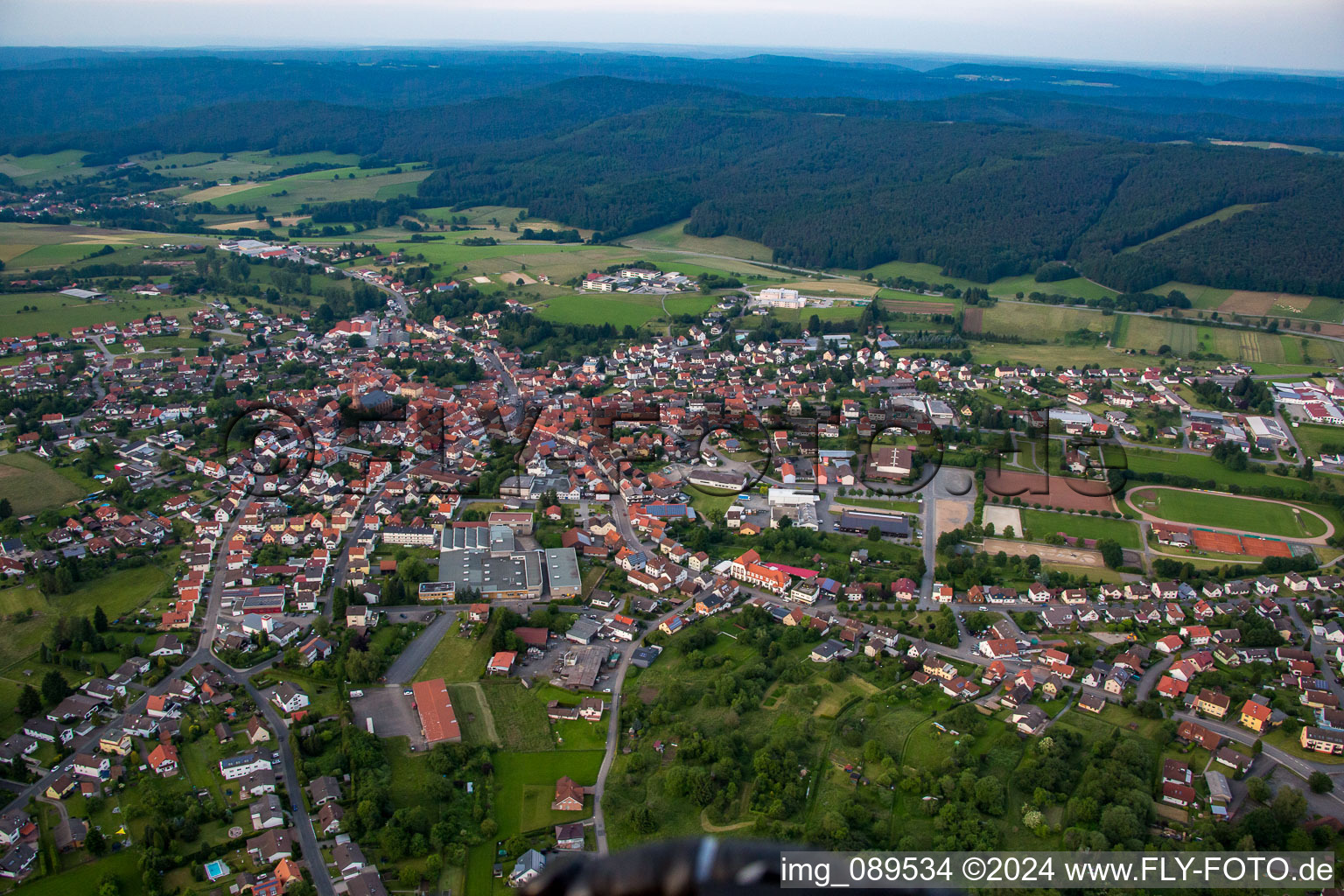 District Beerfelden in Oberzent in the state Hesse, Germany viewn from the air