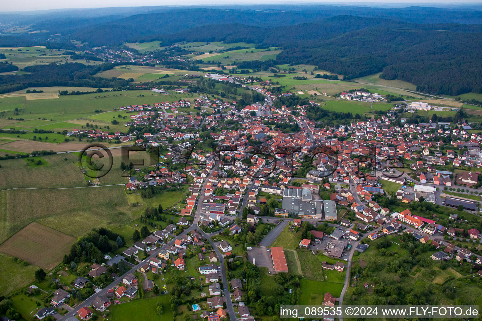 Drone recording of District Beerfelden in Oberzent in the state Hesse, Germany