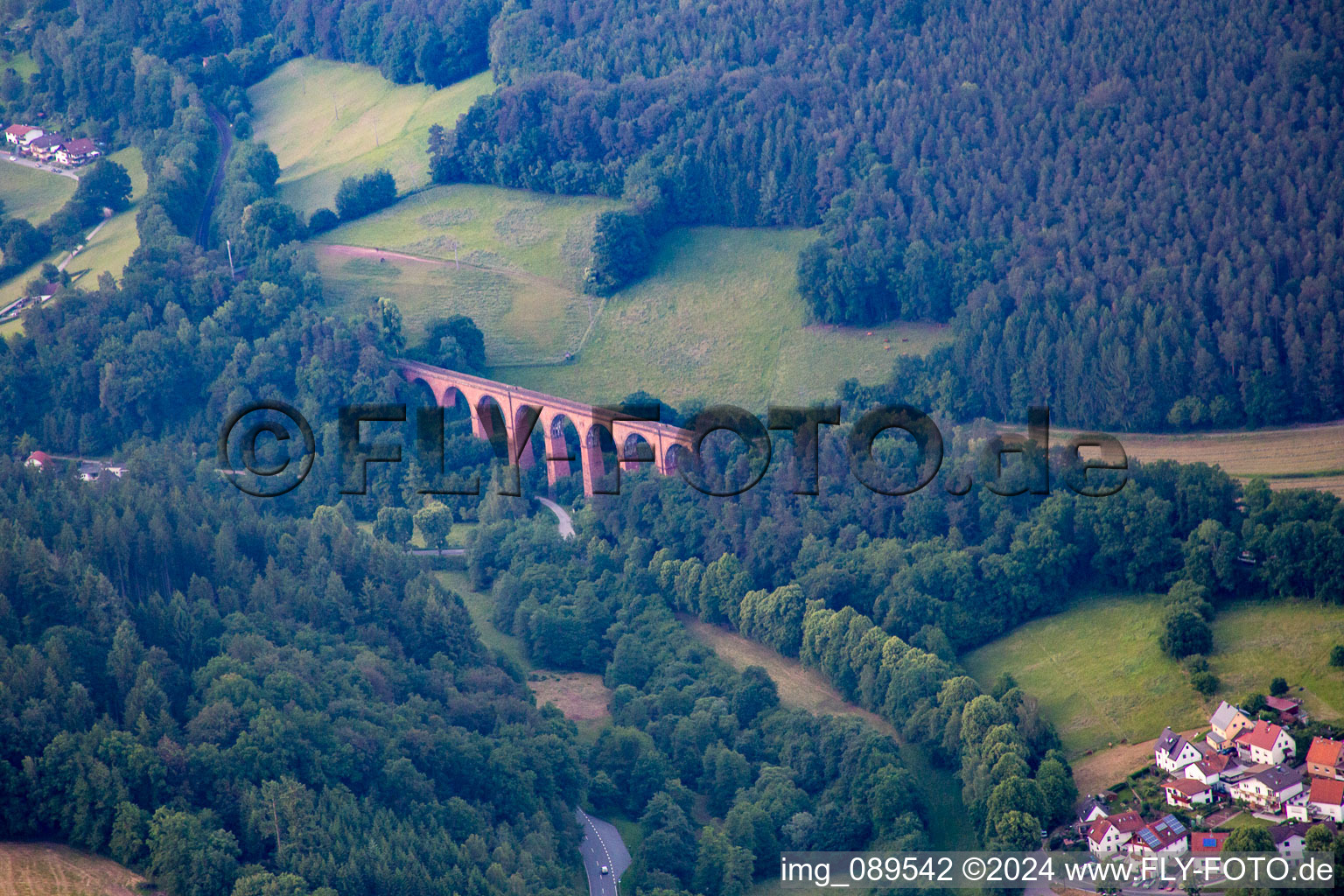 Viaduct of the railway bridge structure to route the railway tracks in the district Ebersberg in Erbach in the state Hesse, Germany