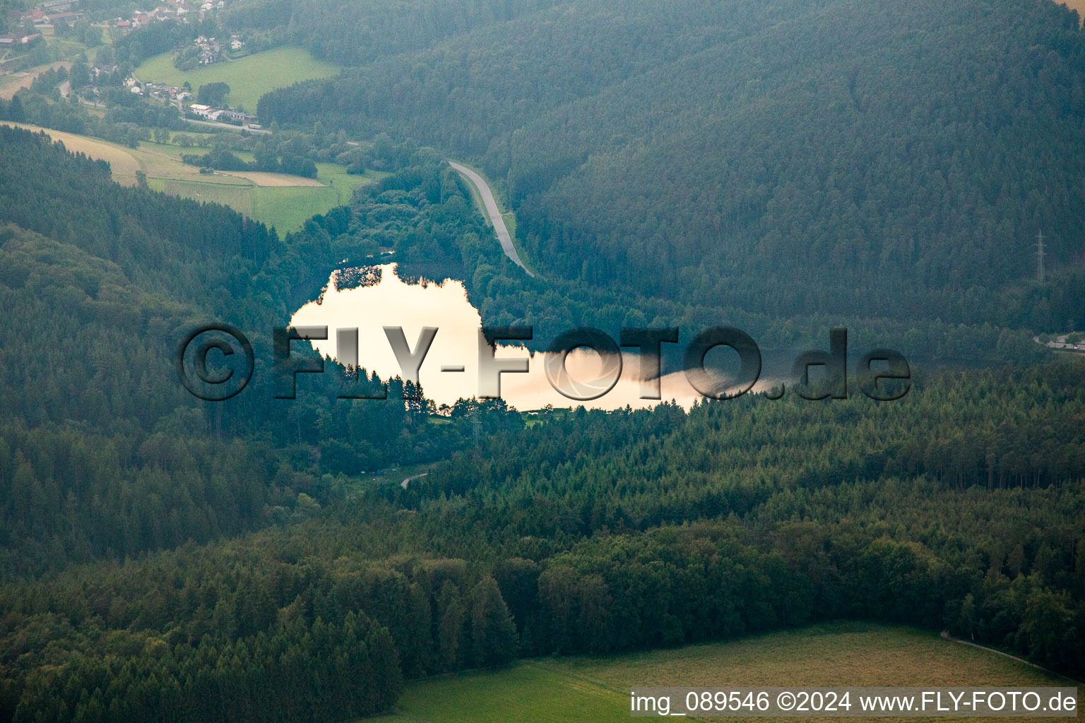 Aerial view of Marbach, Marbach Reservoir in the district Hetzbach in Oberzent in the state Hesse, Germany