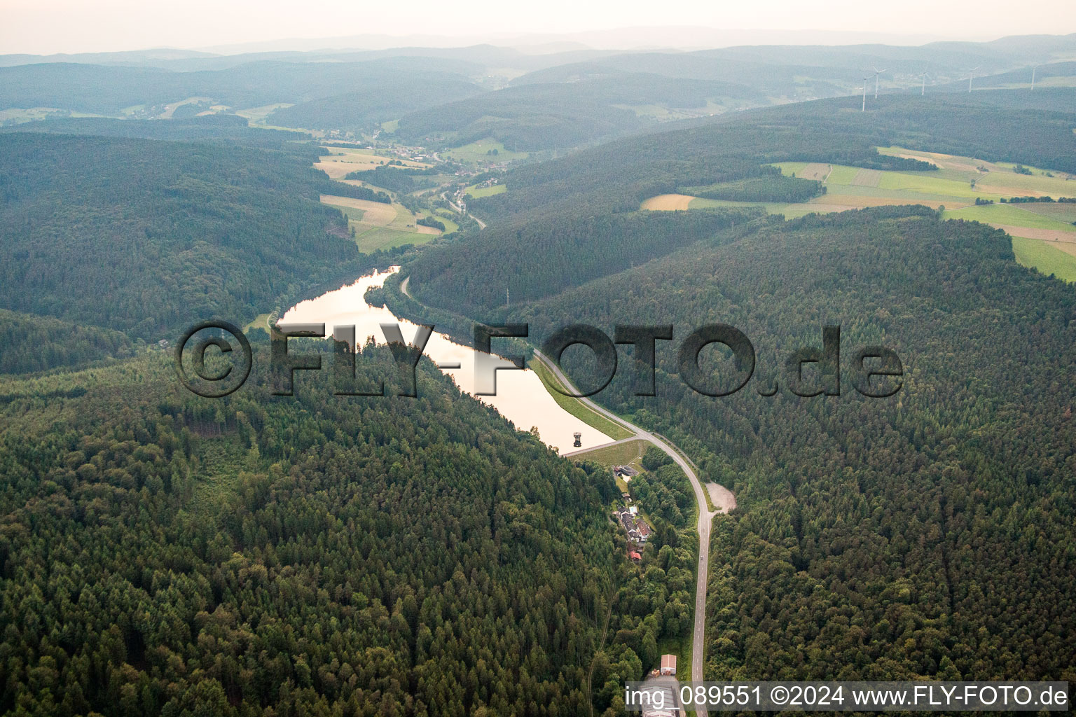 Aerial photograpy of Marbach, Marbach Reservoir in the district Hetzbach in Oberzent in the state Hesse, Germany