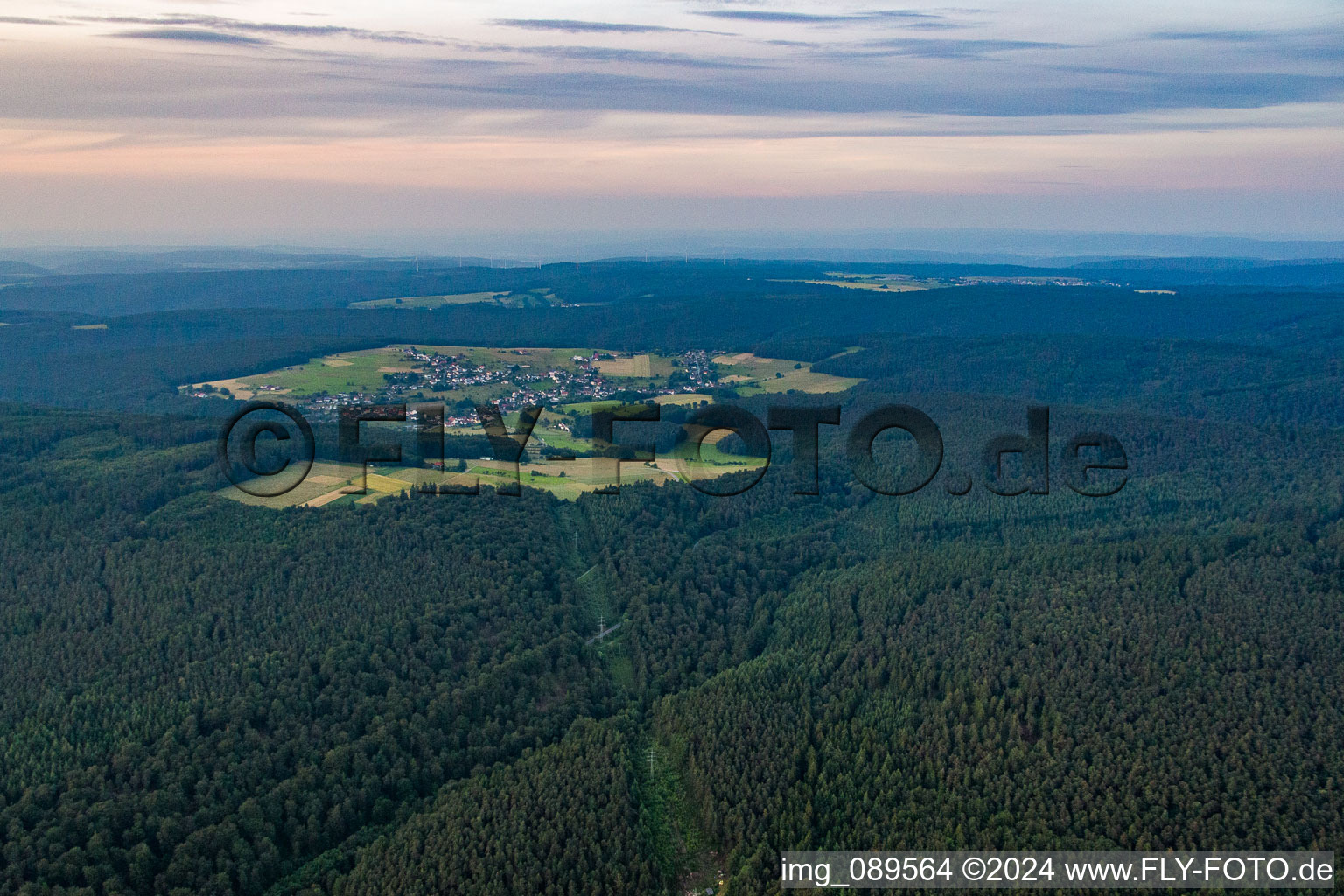 Aerial view of Agricultural fields and farmland in the district Weiten-Gesäß in Michelstadt in the state Hesse, Germany