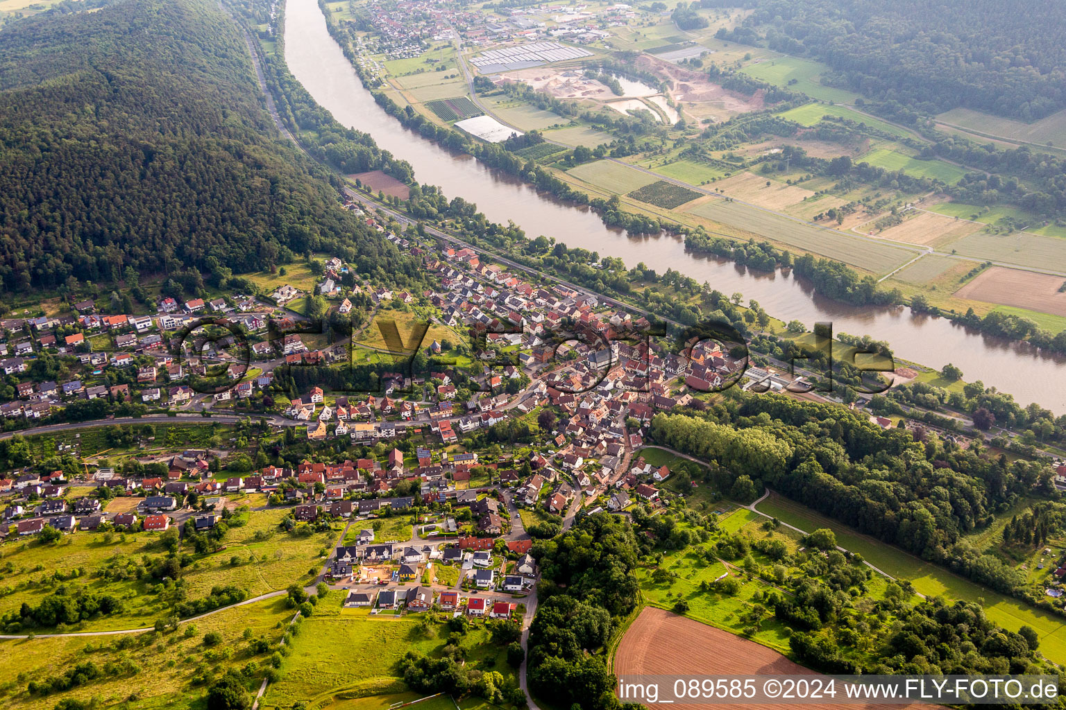 Village on the river bank areas of the Main river in Laudenbach in the state Bavaria, Germany