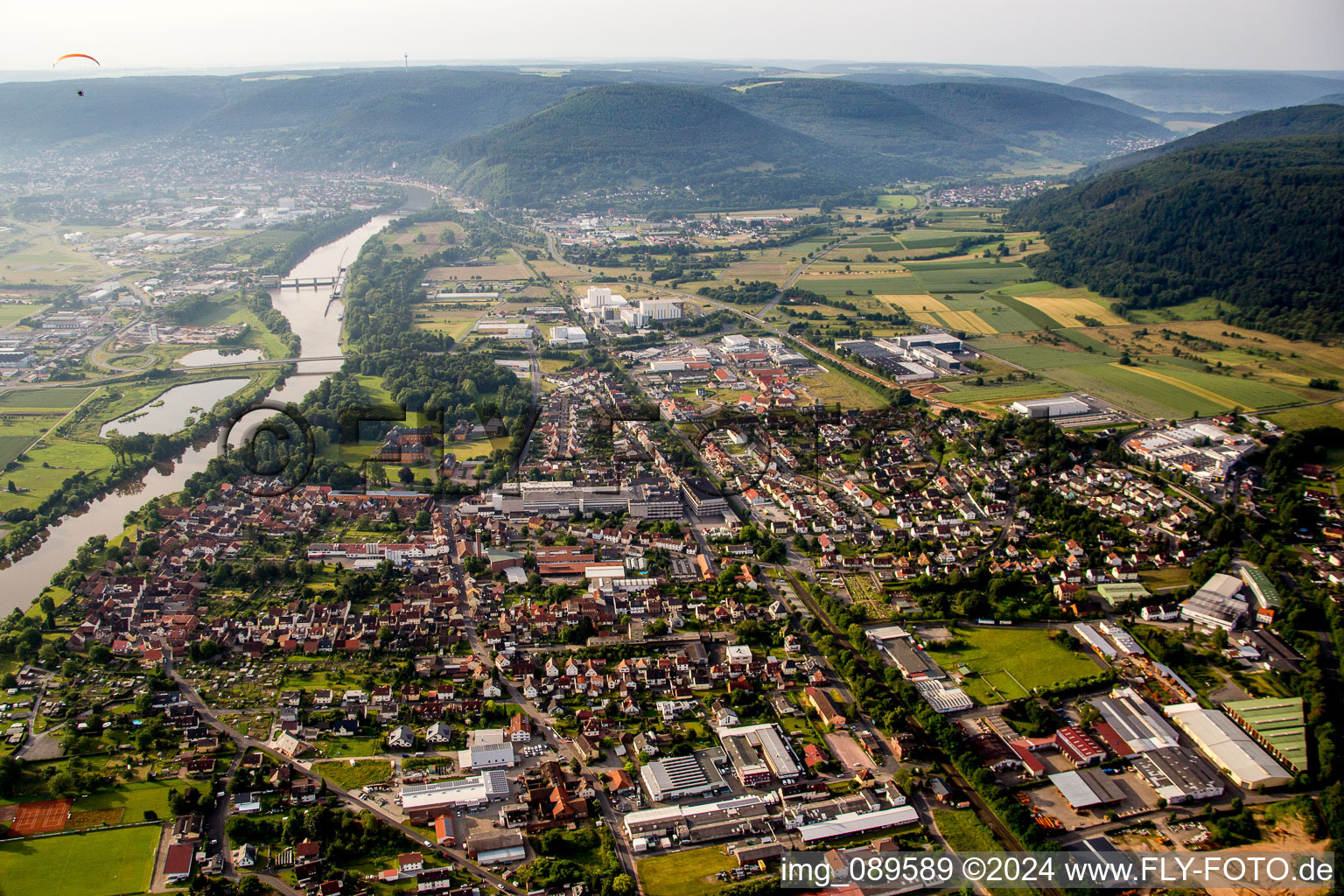 Village on the river bank areas of the Main river in Kleinheubach in the state Bavaria, Germany