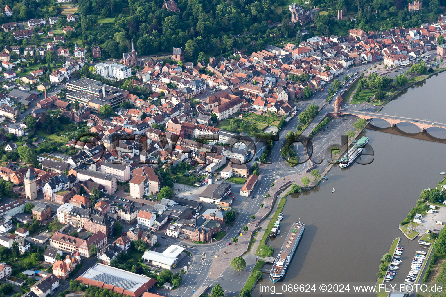 Aerial view of Old Town area and city center in Miltenberg in the state Bavaria, Germany