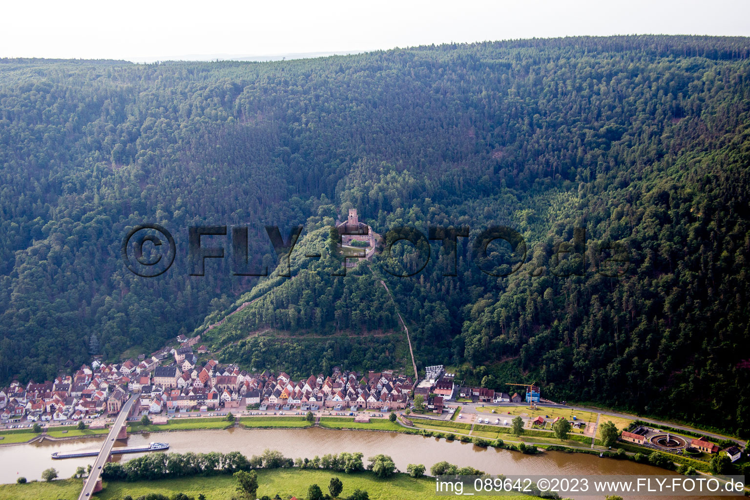 Aerial photograpy of Freudenburg Castle in Freudenberg in the state Baden-Wuerttemberg, Germany