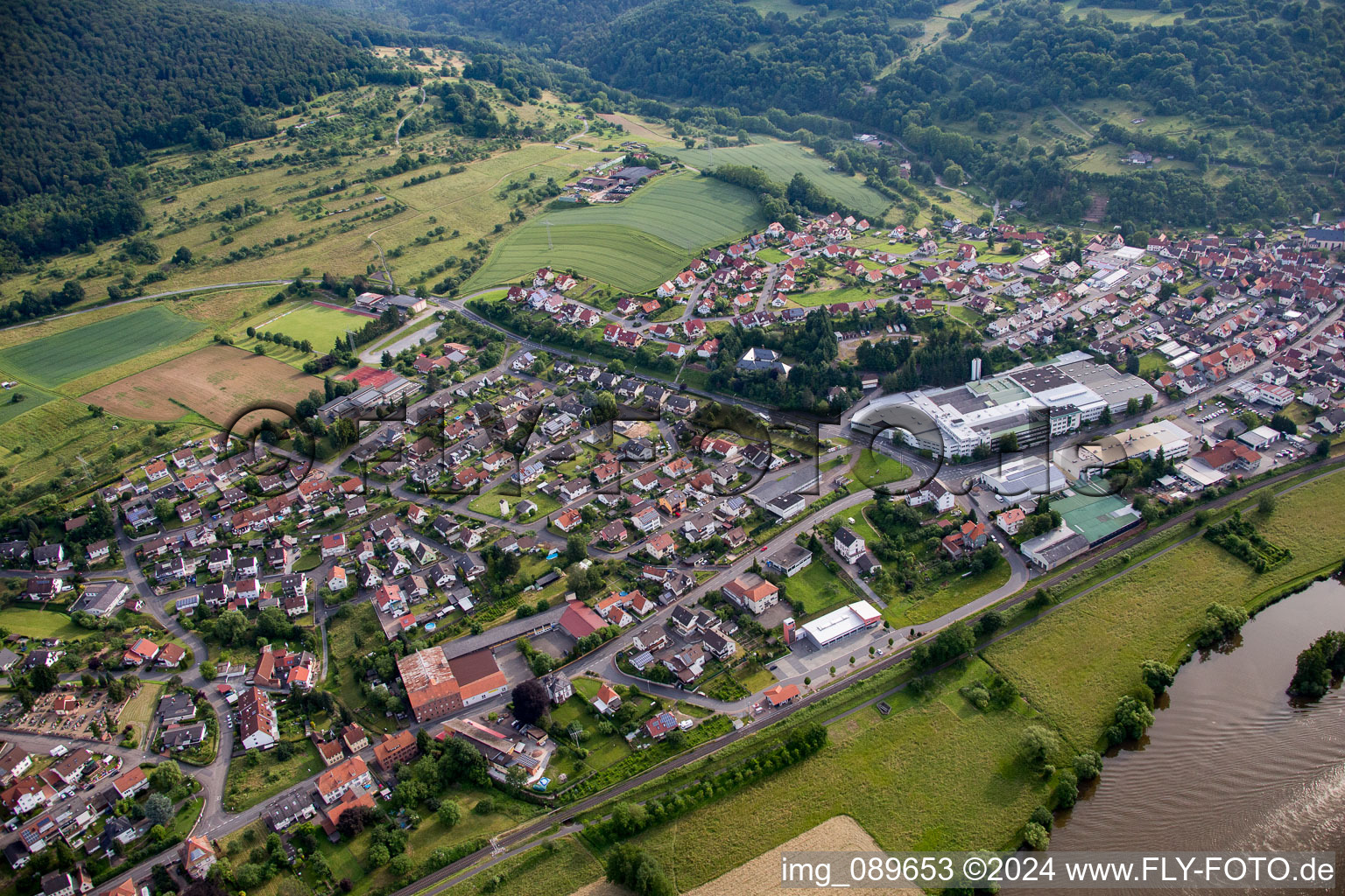 Aerial view of District Fechenbach in Collenberg in the state Bavaria, Germany