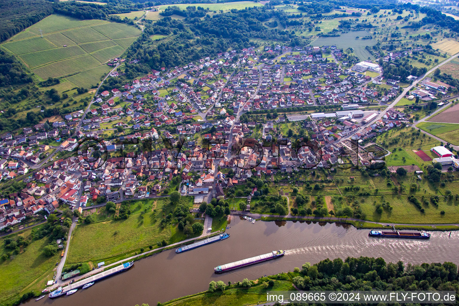 Village on the river bank areas of the Main river in Dorfprozelten in the state Bavaria