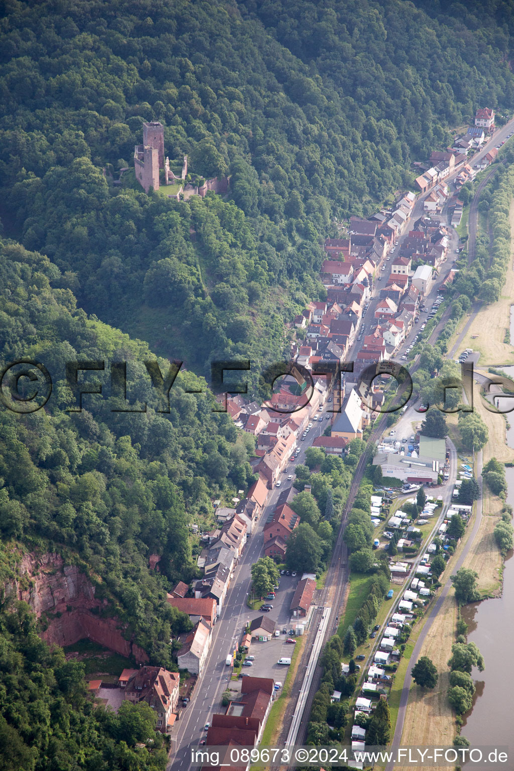 Aerial view of Stadtprozelten in the state Bavaria, Germany