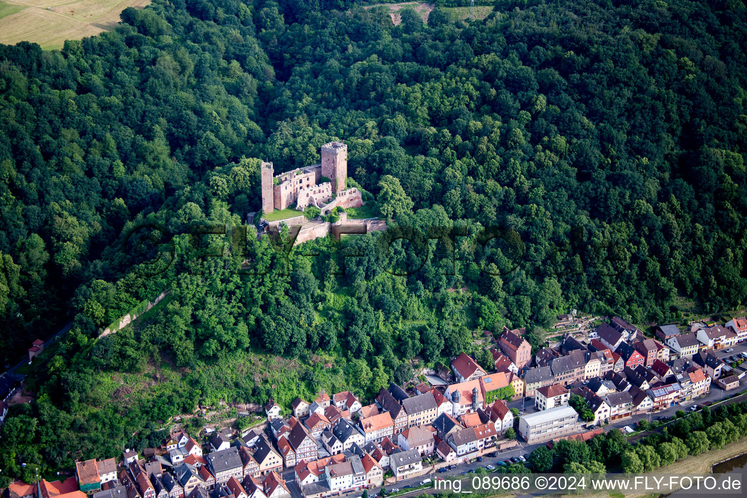 Ruins and vestiges of the former castle Henneburg at the shore of the river Main in Stadtprozelten in the state Bavaria