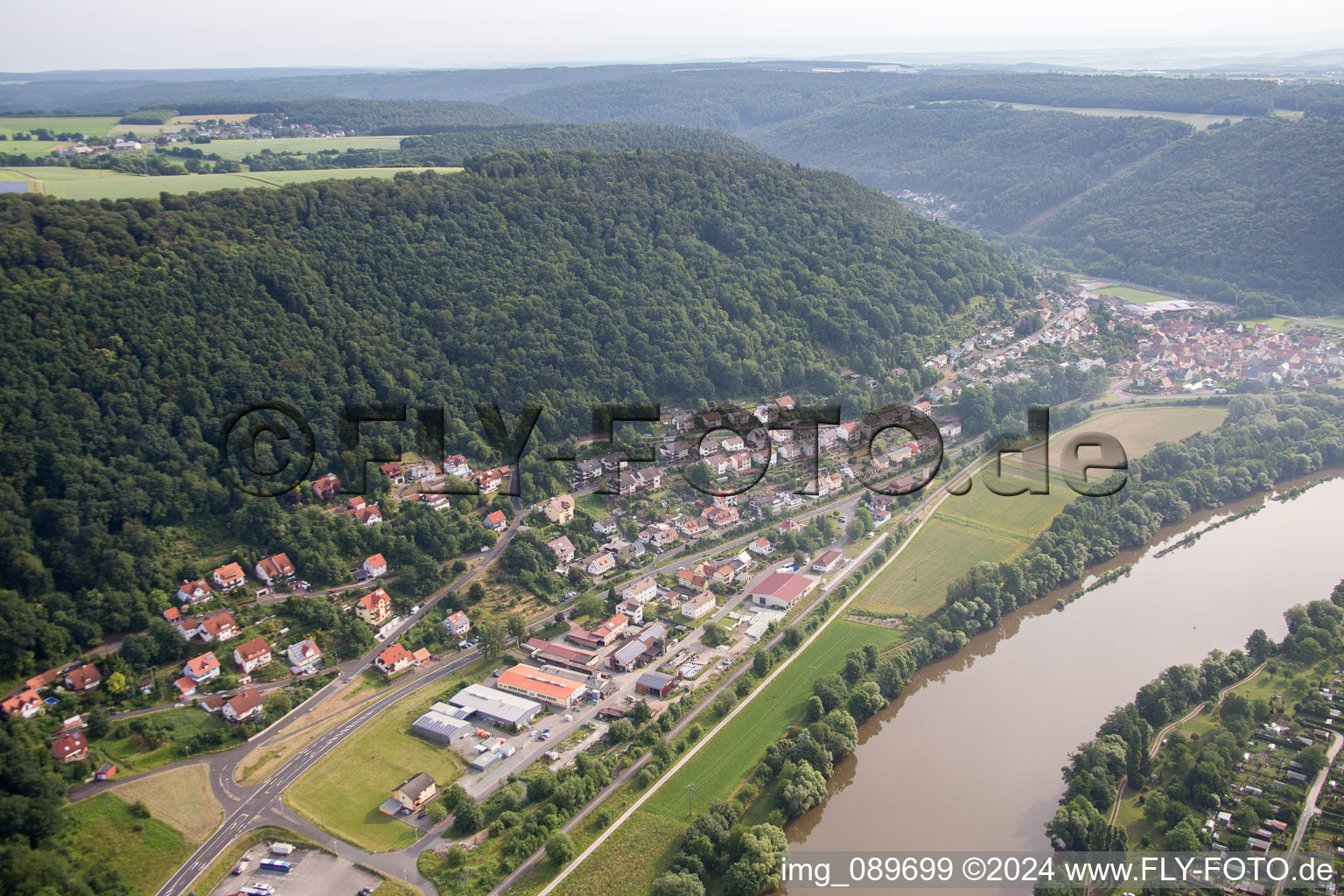 Village on the river bank areas of the Main river in Hasloch in the state Bavaria, Germany