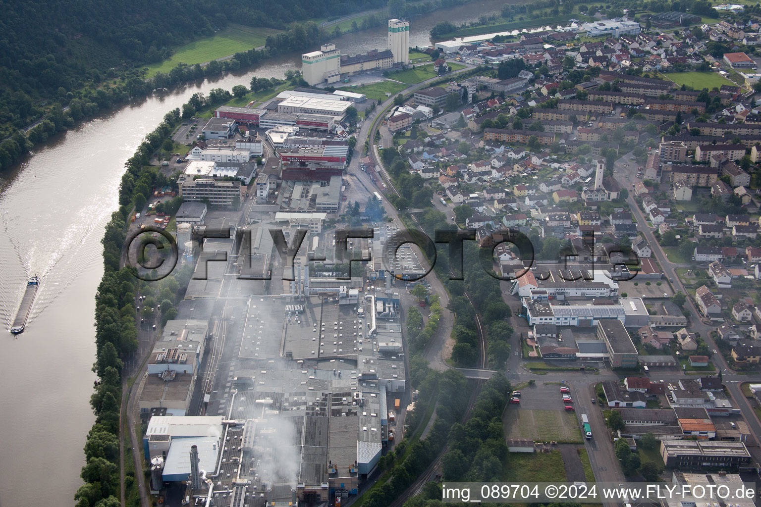 Industrial estate on the river bank areas of the Main river in the district Bestenheid in Wertheim in the state Baden-Wurttemberg, Germany