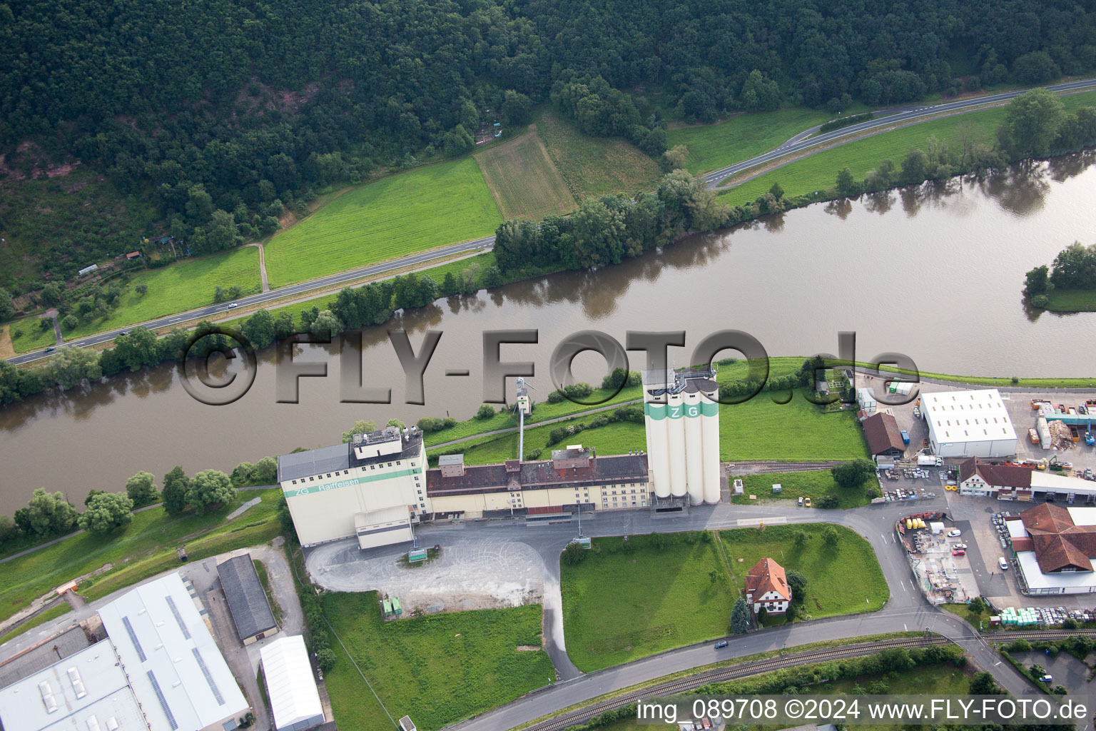 Aerial view of Hasloch in the state Bavaria, Germany