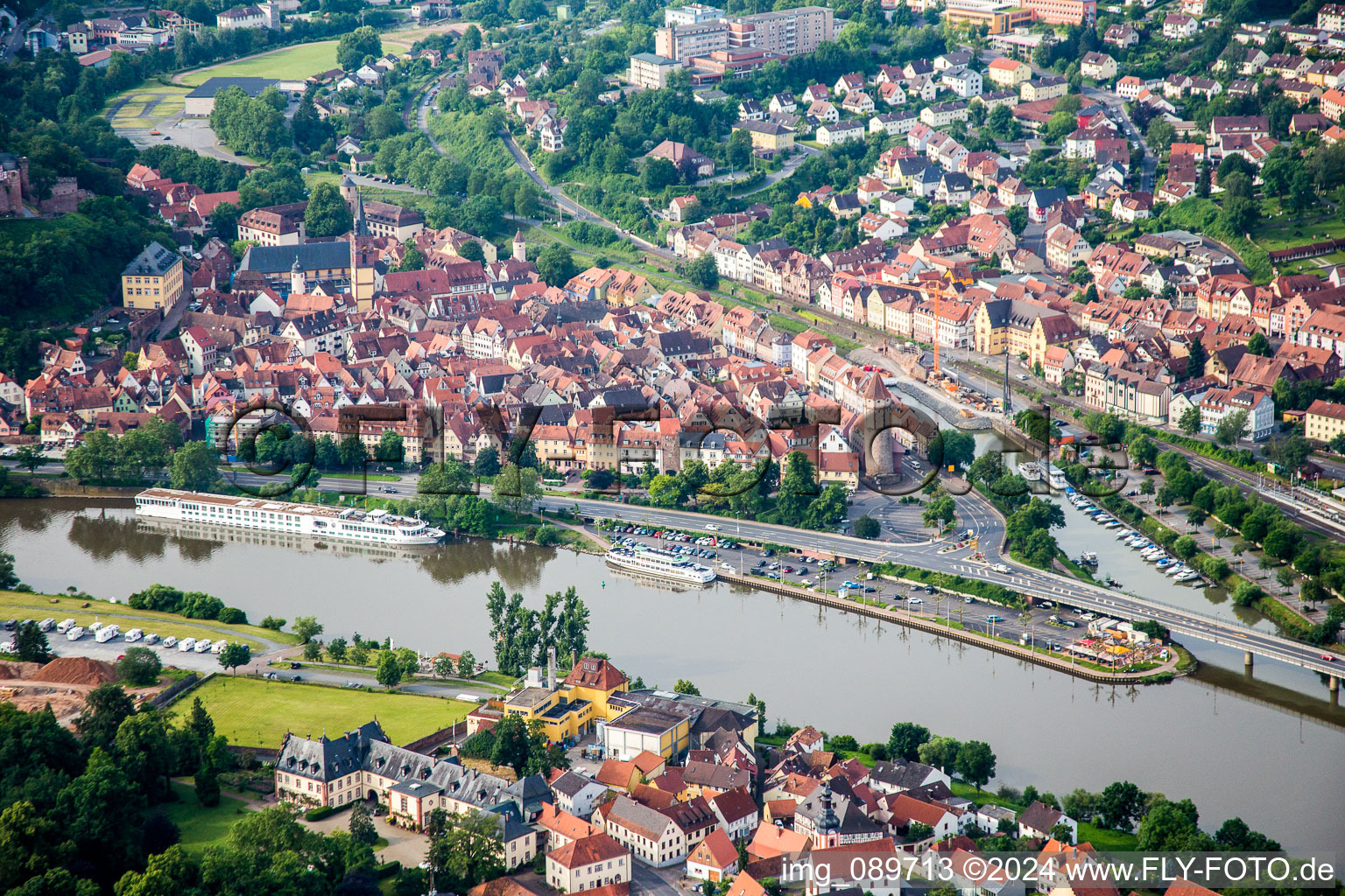 Riparian areas along the river mouth of Tauber into Main in Wertheim in the state Baden-Wurttemberg, Germany