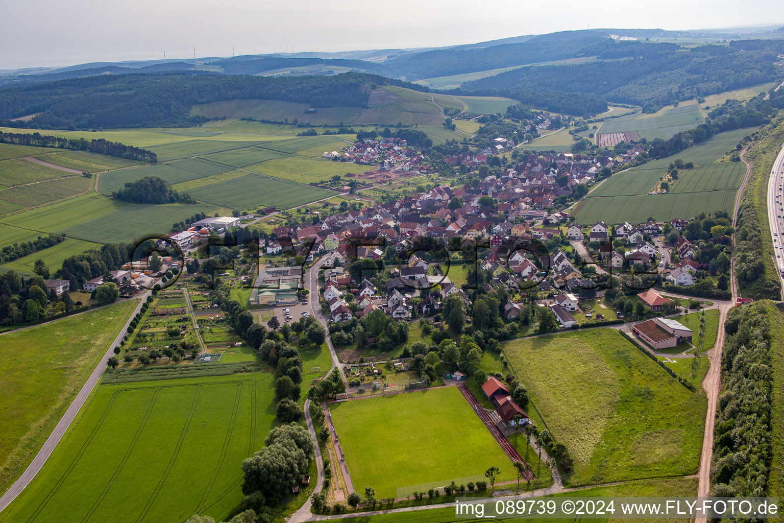 Aerial photograpy of Sports field in the district Dertingen in Wertheim in the state Baden-Wuerttemberg, Germany