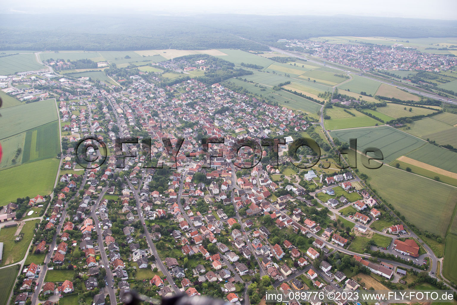 Aerial view of Eisingen in the state Bavaria, Germany