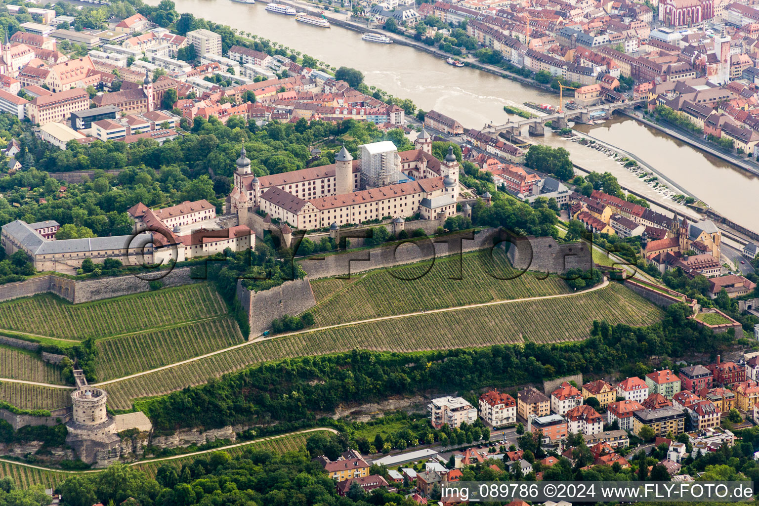 Fortress Festung Marienberg above the Main river in Wuerzburg in the state Bavaria, Germany