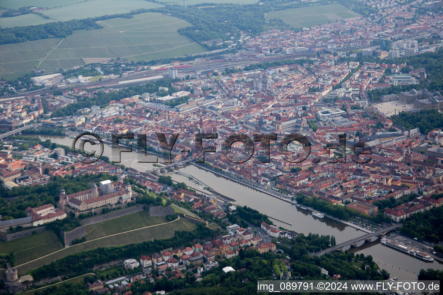 Würzburg in the state Bavaria, Germany from the plane