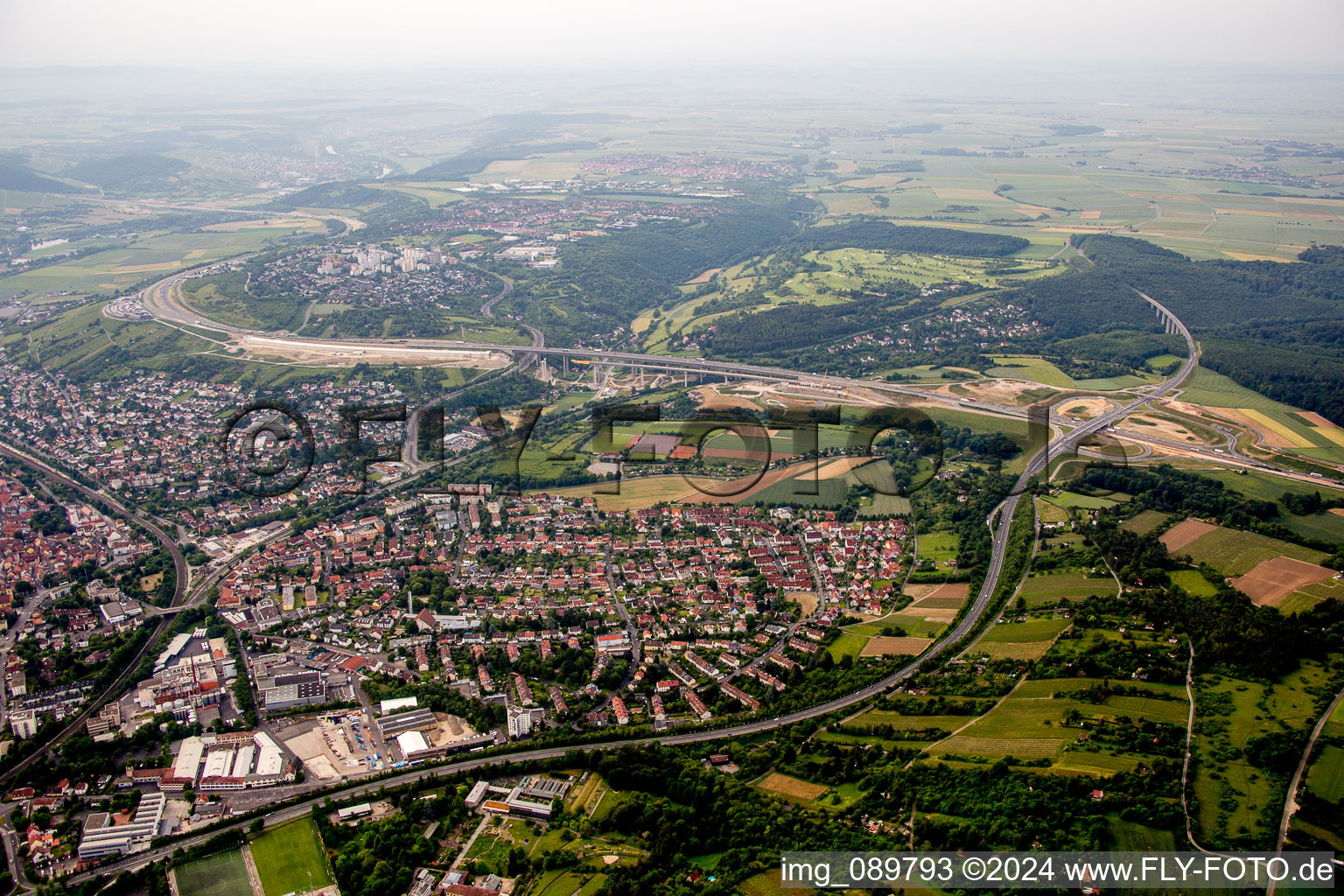 Town View of the streets and houses of the residential areas in the district Heidingsfeld in Wuerzburg in the state Bavaria, Germany