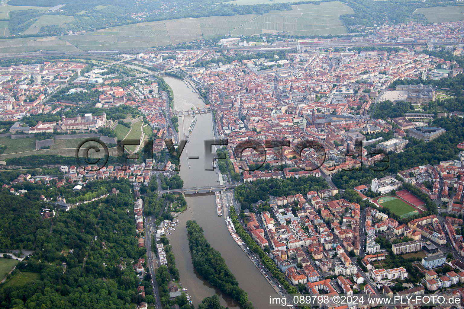 Drone recording of Würzburg in the state Bavaria, Germany