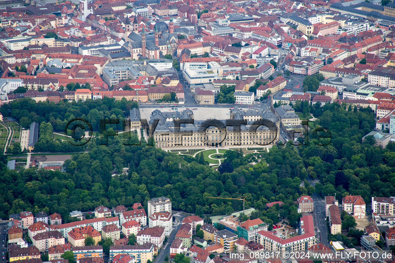 Drone recording of Würzburg in the state Bavaria, Germany