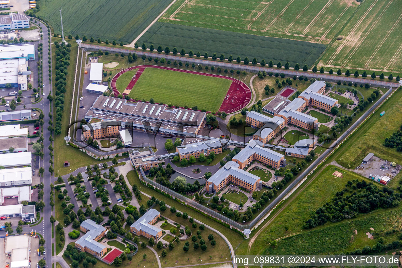 Prison grounds and high security fence Prison in the district Lengfeld in Wuerzburg in the state Bavaria, Germany