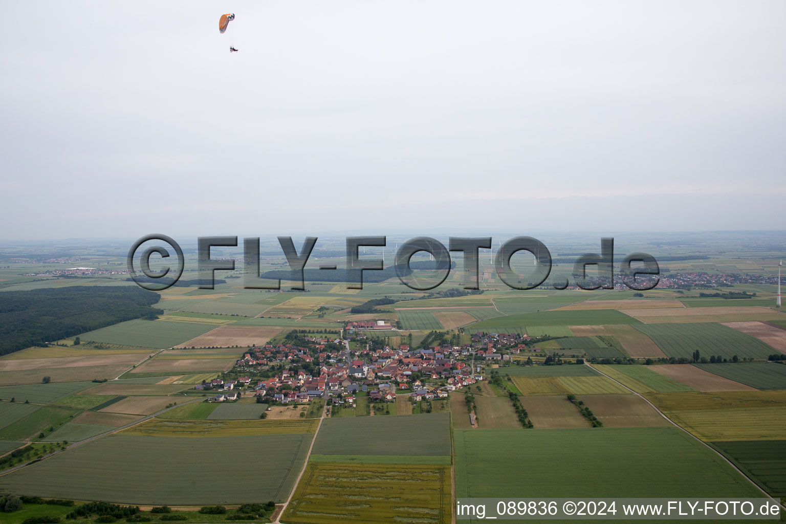 Aerial view of District Püssensheim in Prosselsheim in the state Bavaria, Germany