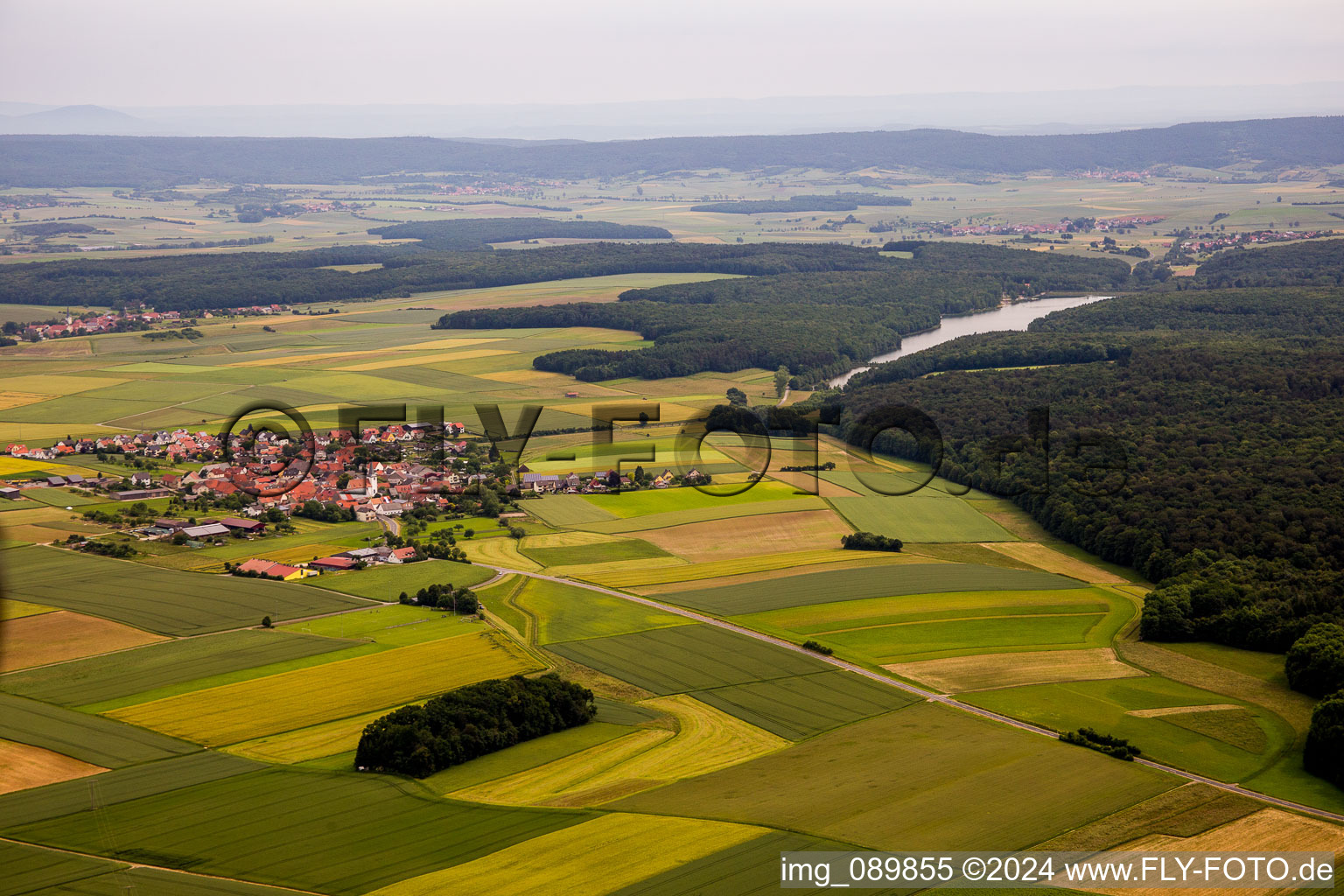 Village on the lake bank areas of Ellertshaeuser See in the district Ebertshausen in Uechtelhausen in the state Bavaria, Germany