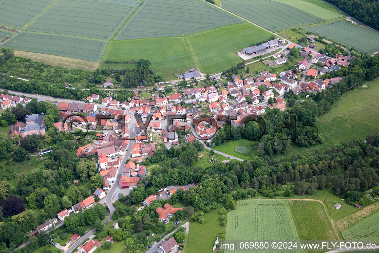 Aerial view of District Waltershausen in Saal an der Saale in the state Bavaria, Germany