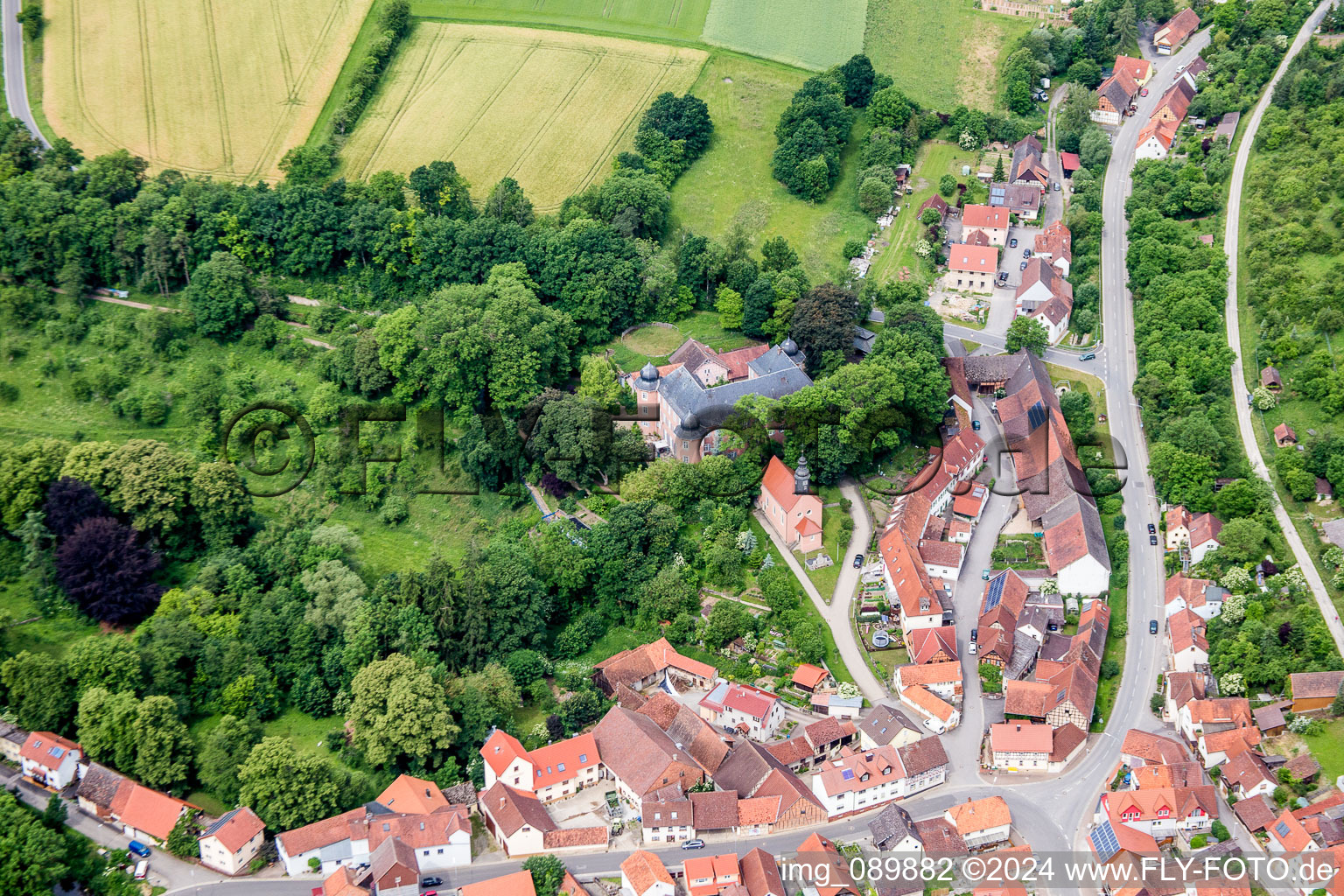 Buildings and parks at the mansion of the farmhouse in Waltershausen in the state Bavaria, Germany