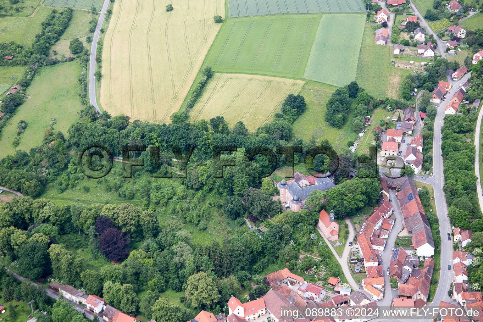 Aerial view of Castle Waltershausen in the district Waltershausen in Saal an der Saale in the state Bavaria, Germany