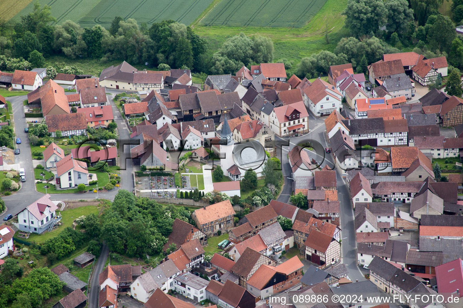 Aerial view of Village view in the district Gollmuthhausen in Hoechheim in the state Bavaria, Germany