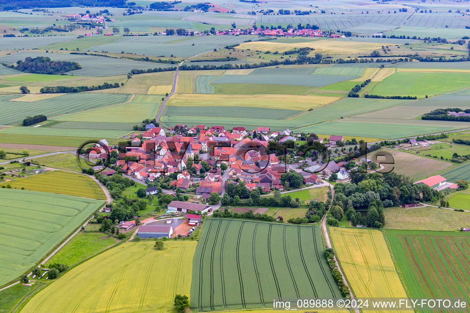 Aerial view of District Rothausen in Höchheim in the state Bavaria, Germany