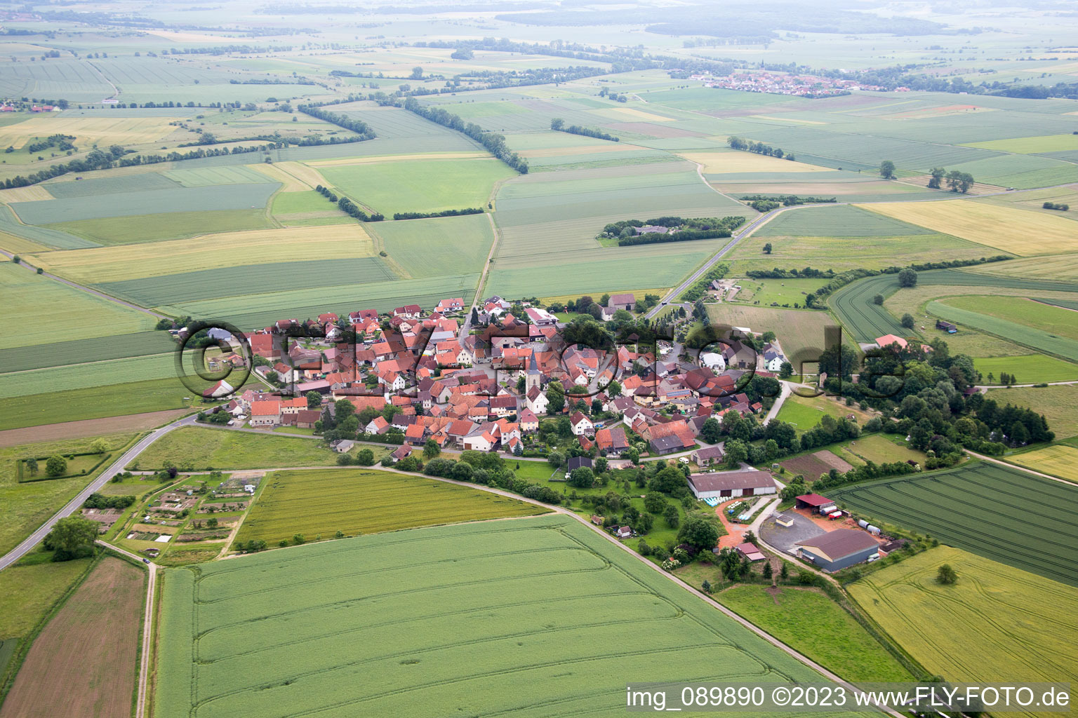 Aerial view of Rothausen in the state Bavaria, Germany