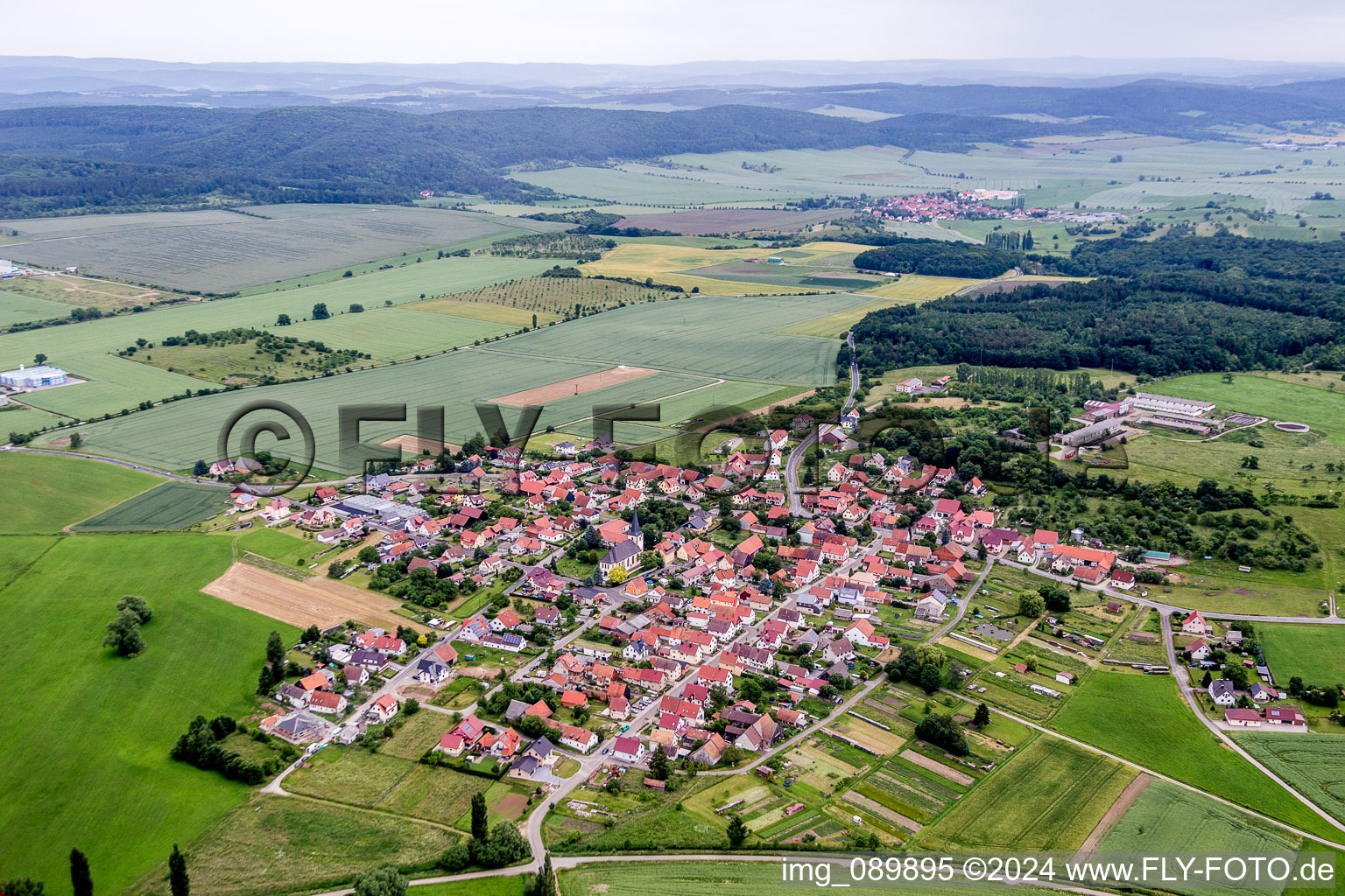 Aerial view of Village - View in the district Wolfmannshausen in Grabfeld in the state Thuringia, Germany