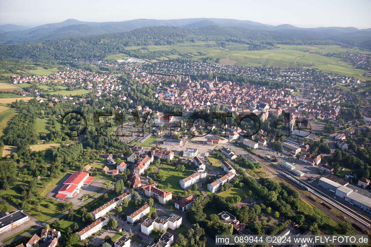 Wissembourg in the state Bas-Rhin, France from above