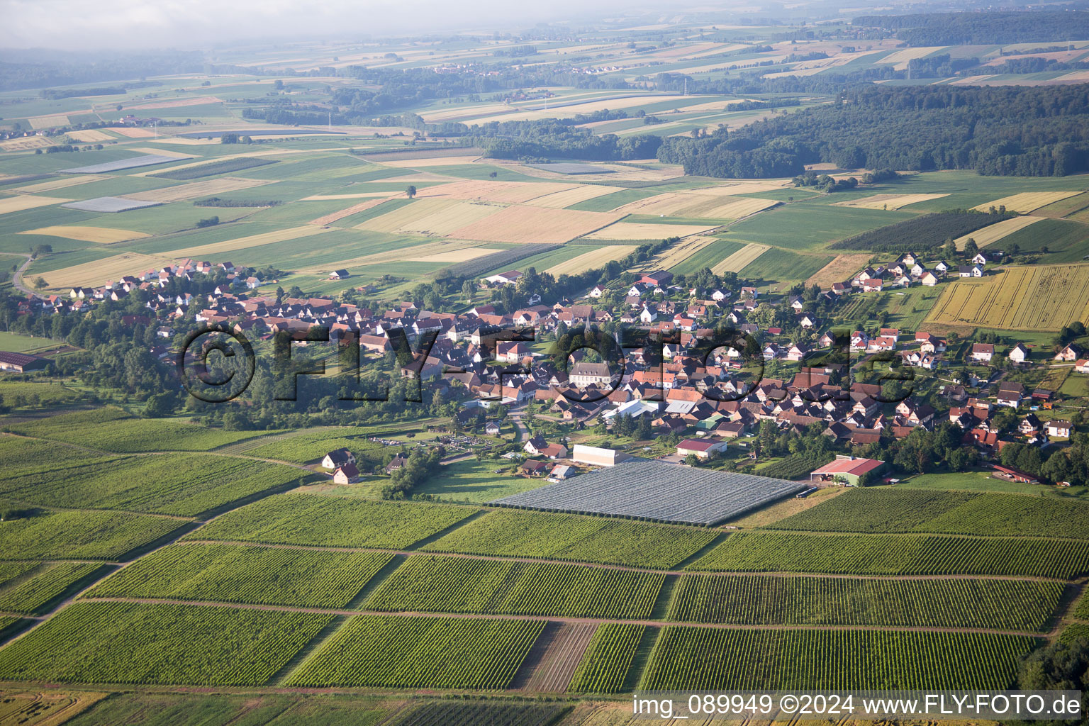 Oblique view of Oberhoffen-lès-Wissembourg in the state Bas-Rhin, France