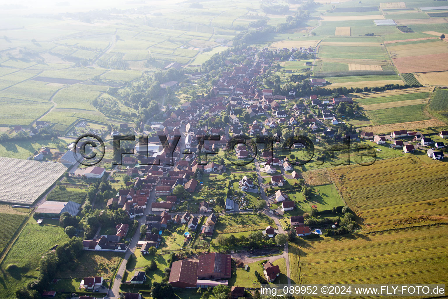 Oberhoffen-lès-Wissembourg in the state Bas-Rhin, France from above